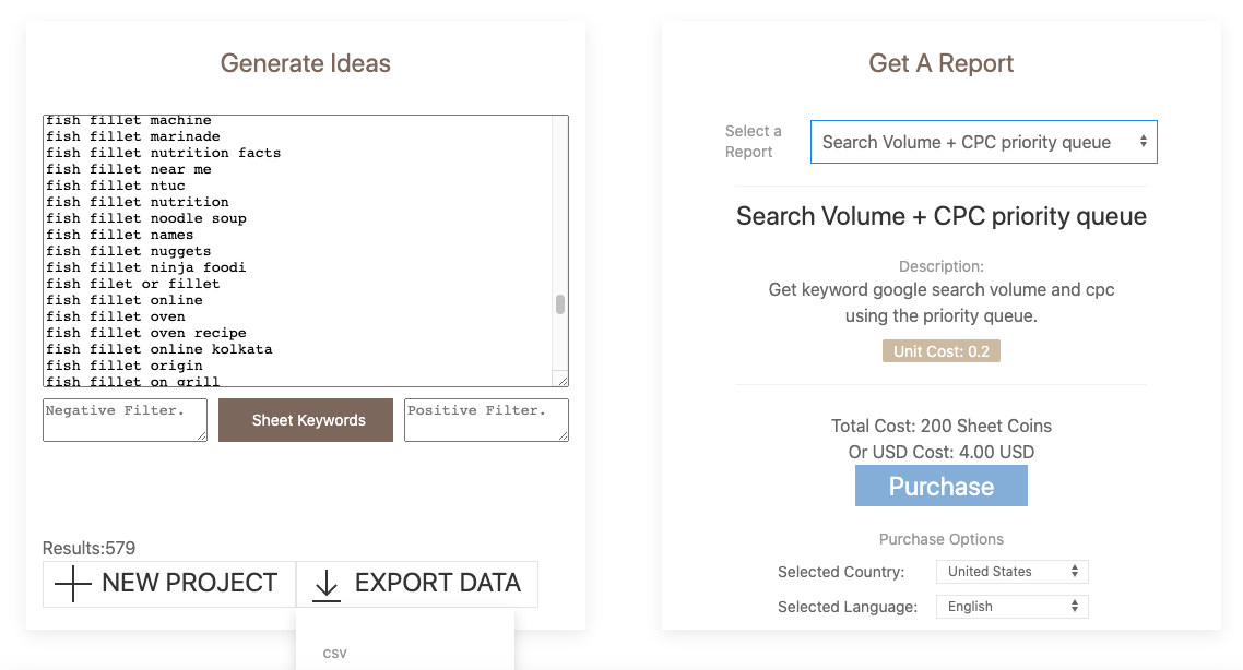 Keyword Sheeter Ideen generieren