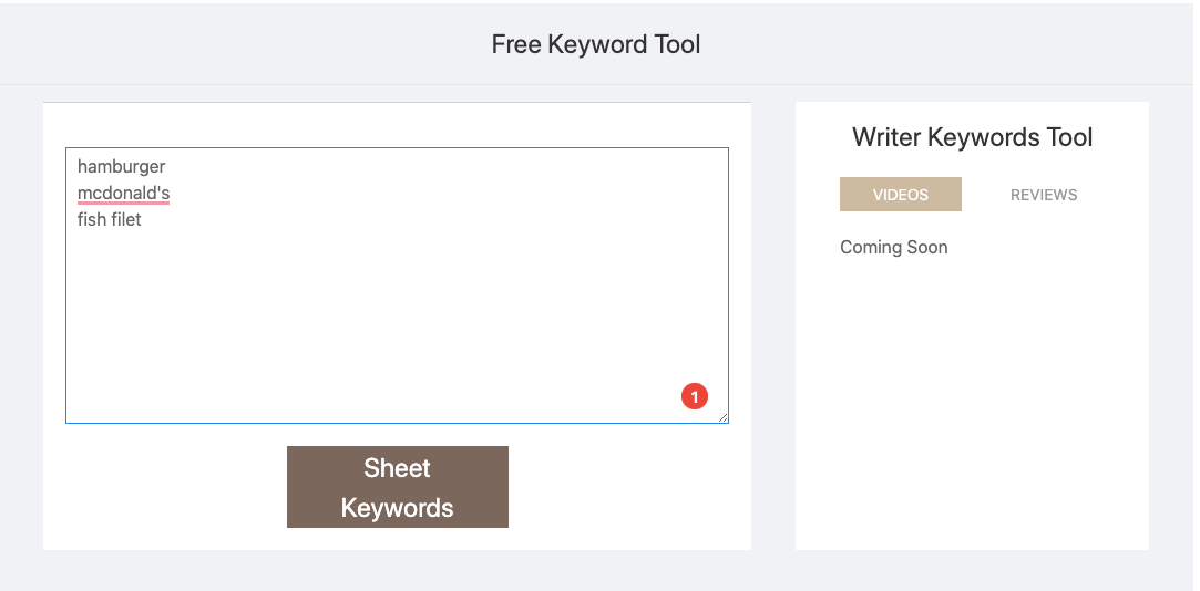Keyword Sheeter Beispiel