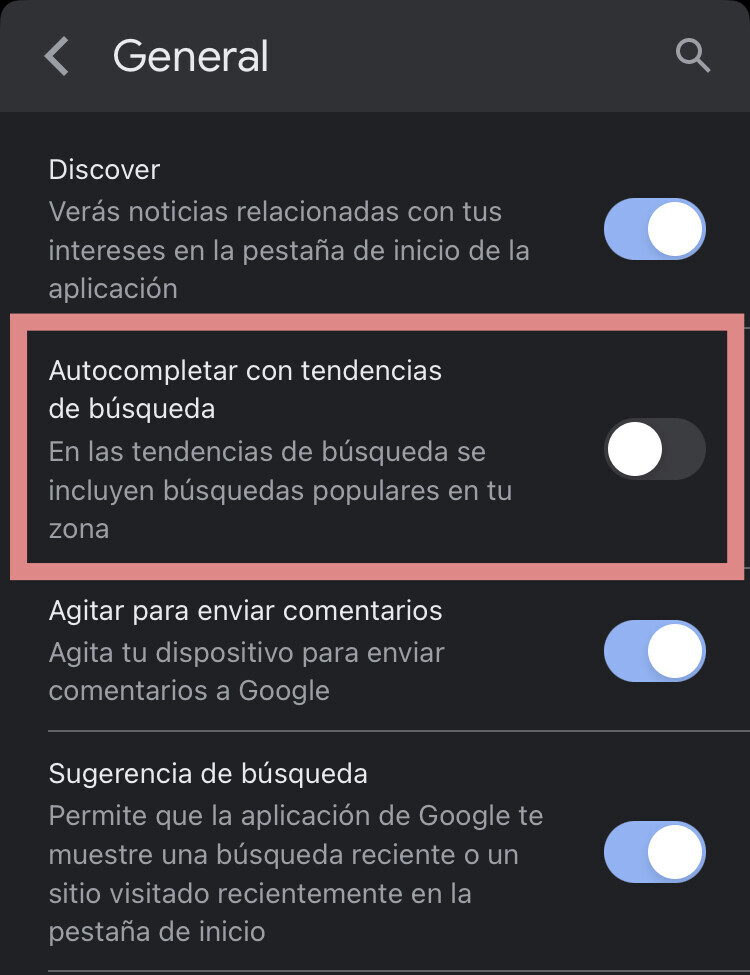 General configuración de búsqueda
